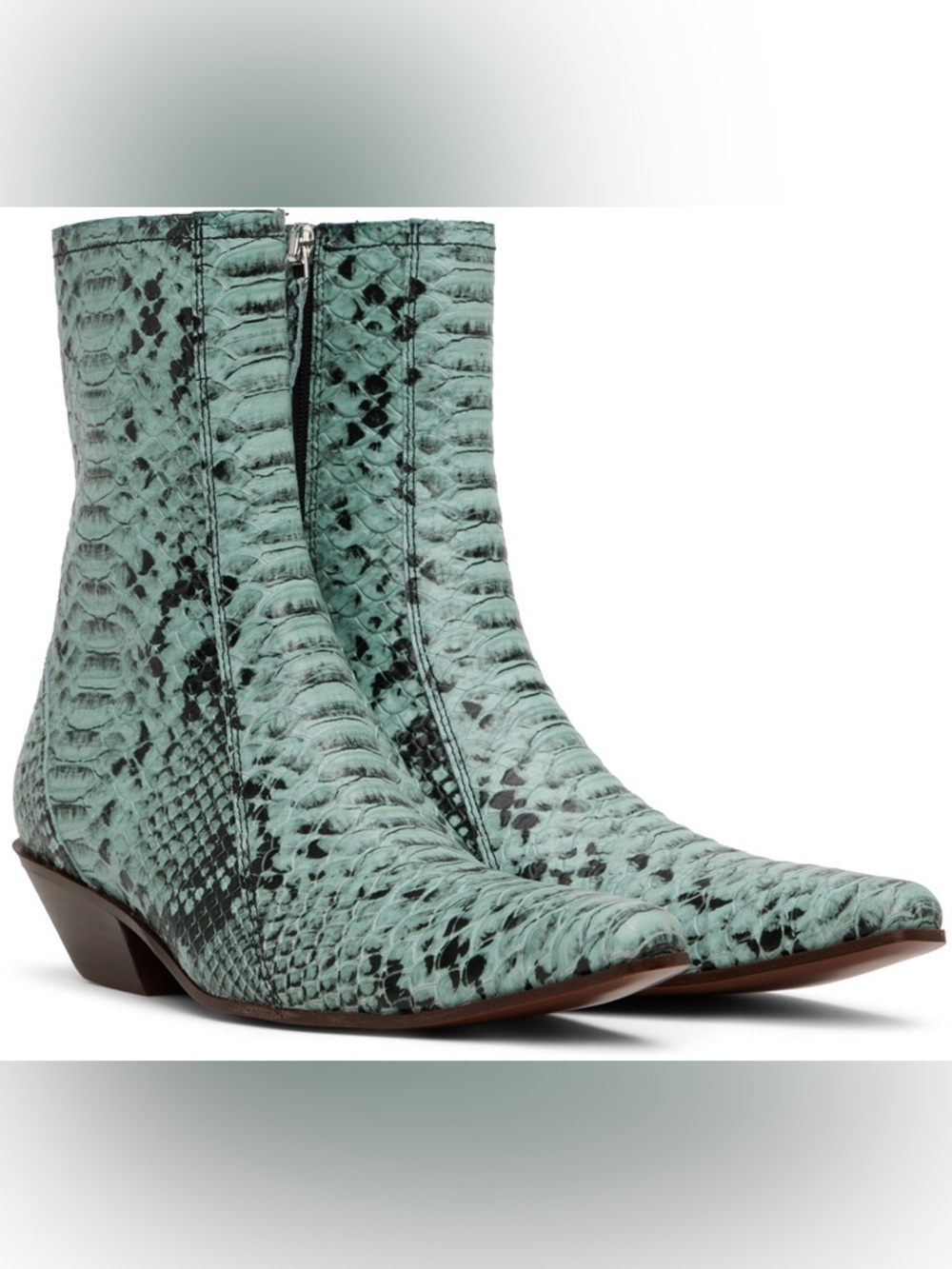 Acne Mint Green Snake-Print Ankle Boots